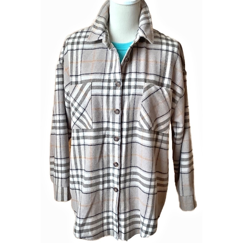 C'EST MOI Beige Plaid Shirt Jacket O/S
